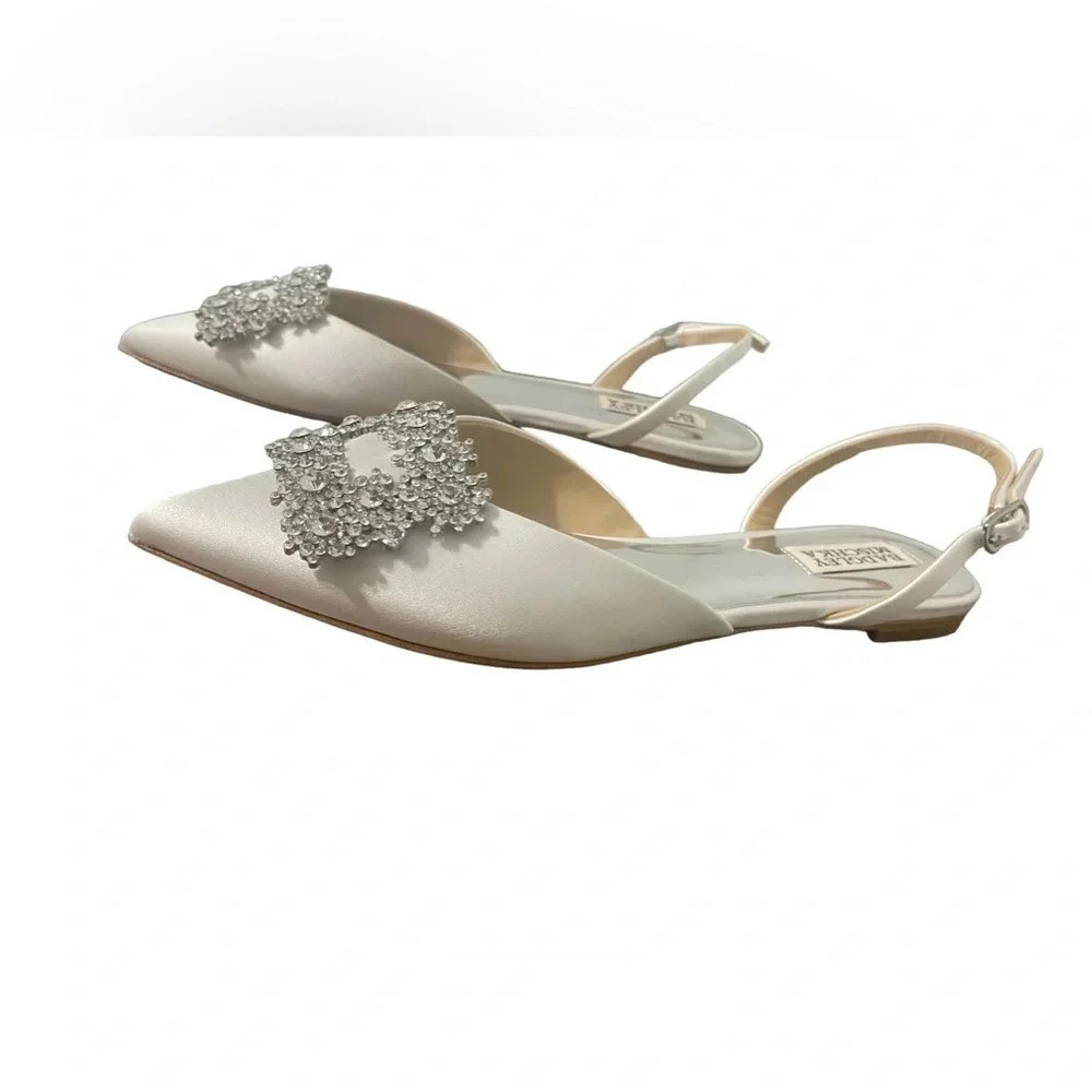 Badgley Mischka Ivory Crystal Embellished Pointed Slingback Flats - Picture 2 of 5